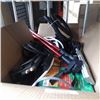 Image 1 : Box of power bar, walking sticks, inflator and more
