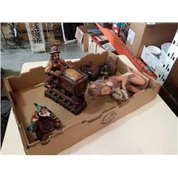 BOX OF FIGURES - WOOD, CERAMIC, ETC