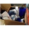 Image 3 : 2 BOXES OF BLUE GLASS VASES AND CUPS, GLASS BOWLS, VASES
