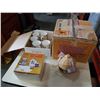 Image 1 : Box of china mugs and decorative music bird house, punch bowl set and tea set