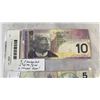 Image 2 : 3 CANADIAN BILLS 10 DOLLAR BILL, 5 DOLLAR BILL - 1973  1 DOLLAR LAST ISSUE OF 1 DOLLAR BILL