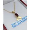 Image 2 : 10KT YELLOW GOLD 6X4MM GENUINE GARNET AND DIAMOND PENDANT W/ YELLOW GOLD PLATED STERLING CHAIN W/ AP