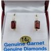 Image 1 : 14KT YELLOW GOLD 4X6MM GENUINE GARNET AND DIAMOND LEVER-BACK EARRINGS W/ APPRAISAL $1200 - 1.4CTS GA