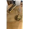 Image 8 : Silver plated vanity set and 2 glass insulators with brass bankers lamp