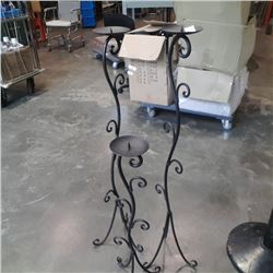 3 decorative metal candle stands 39" and 27"