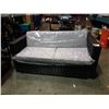 Image 1 : BRAND NEW UV/ WATER PROTECTED RATTAN LOVE SEAT W/ LIGHT GREY CUSHIONS - RETAIL $599