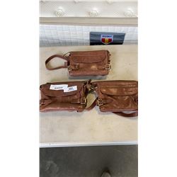 3 ONE FATED KNIGHT GENUINE LEATHER BAGS - ALL NEED ZIPPER REPAIRS