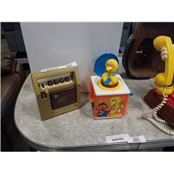 VINTAGE PLAYSHOOL SESAME STREET JACK IN THE BOX AND FISHER PRICE RADIO