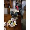 Image 1 : CAPIDEMONTE LARGE FLOWER BASKET - HAS CHIPS AND LARGE ROOSTER FIGURE
