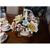 Image 2 : CAPIDEMONTE LARGE FLOWER BASKET - HAS CHIPS AND LARGE ROOSTER FIGURE