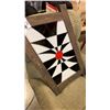 Image 2 : BLACK WHITE AND RED WOOD FRAMED LEADED GLASS HANGING ART