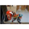 Image 1 : VINTAGE WOOD TOYS, WWE FIGURE, COIN BANK, CRUSH BOTTLE AND CAP GUNS