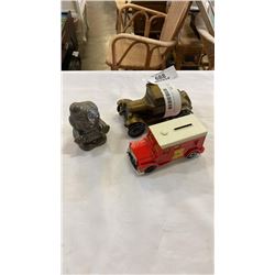 3 COIN BANKS - CAR TRUCK AND CLOWN