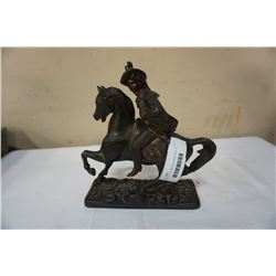 METAL CAST FIGURE ON HORSE APPX 10 INCHES TALL