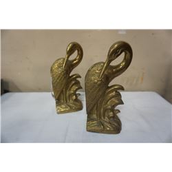 2 BRASS HERON BOOKENDS - APPX 10 INCHES TALL