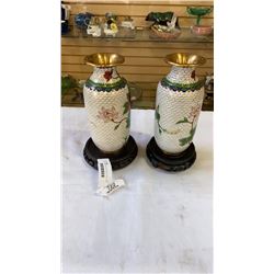 2 CLOISONNE VASE ON STAND 9 INCH TALL