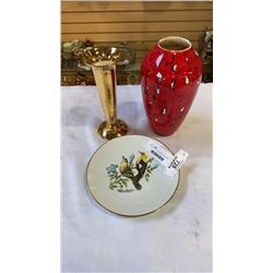 ROYAL WINTON GRIMWADES VASE, RED VASE AND COLLECTOR PLATE