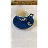 Image 8 : BLUE TEA SET WITH CREAM AND SUGAR AND CRYSTAL BOWL