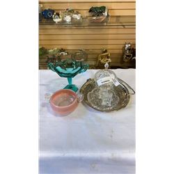 LOT OF CRYSTAL, ART GLASS AND SILVER PLATE