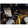 Image 2 : Tray of scales, vintage iron, halogen desk lamp and more