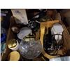 Image 3 : Tray of scales, vintage iron, halogen desk lamp and more