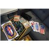 Image 1 : DECORATIVE LICENSE PLATES, BEADED MAT, 3 PRINTS, FUR HAT