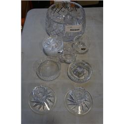 CRYSTAL COASTERS, ASH TRAYS, BELL, BOWLS, CANDLESTICKS