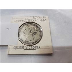 CANADA SILVER 50 CENT PIECE NEWFOUNDLAND 1885 QUEEN VICTORIA