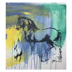 Gail Rodgers, "Leonardo's Horse" Hand Signed Original Hand Pulled Silkscreen Mixed Media on Canvas w