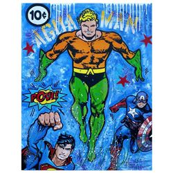 Jozza, "Aguaman" Hand Signed Original Mixed Media on Canvas with COA.