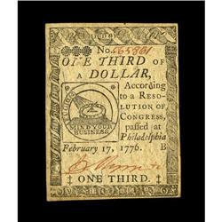 Continental Currency February 17, 1776 $1/3 Choice New. 