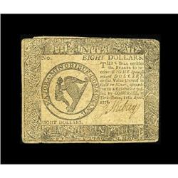 Continental Currency April 11, 1778 $8 Fine-Very Fine. 