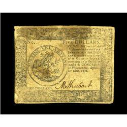 Continental Currency September 26, 1778 $5 Very Fine. A 
