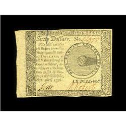 Continental Currency September 26, 1778 $60 Choice Abou 