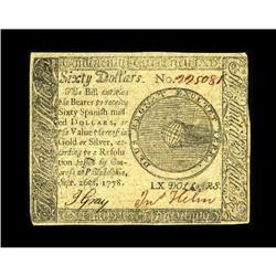 Continental Currency September 26, 1778 $60 Extremely F 