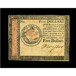 Continental Currency January 14, 1779 $5 Choice About N 