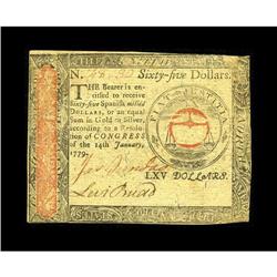 Continental Currency January 14, 1779 $65 Choice New. T 