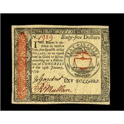 Continental Currency January 14, 1779 $65 Choice New. I 