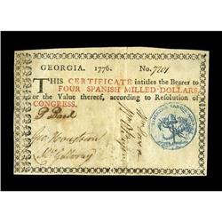 Georgia 1776 $4 Very Fine-Extremely Fine. A lovely Geor 