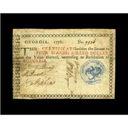 Georgia 1776 $4 Fine-Very Fine. A note with very well i 