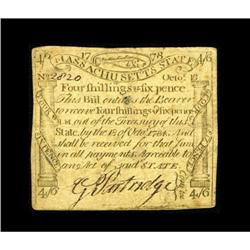 Massachusetts October 16, 1778 4s/6d Very Good. A well 