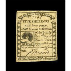 Massachusetts 1779 5s/4d Very Fine. The face plate for 