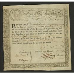 Massachusetts Treasury Certificate Mar. 1, 1781 Very Fi 