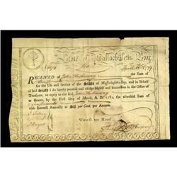 Massachusetts Apr. 13, 1779 $15 Fine. This MA-12 has a 