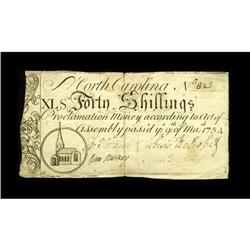 North Carolina March 9, 1754 40s Very Fine. There is an 