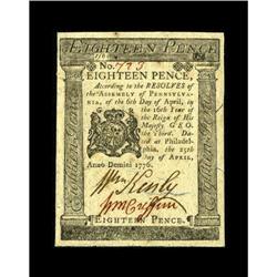 Pennsylvania April 25, 1776 18d Choice New. Bold signat 