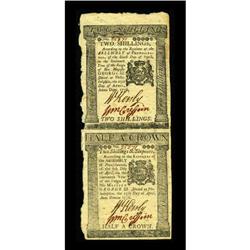 Pennsylvania April 25, 1776 2s, 2s/6d Uncut Pair Choice 