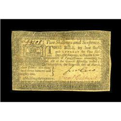 Pennsylvania March 16, 1785 2s/6d Fine-Very Fine. This 