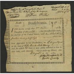 Pennsylvania Aug. 19, 1780 Extremely Fine. This is an A 