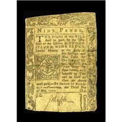 Rhode Island May 3, 1775 9d Fine, Repairs. This is a v 